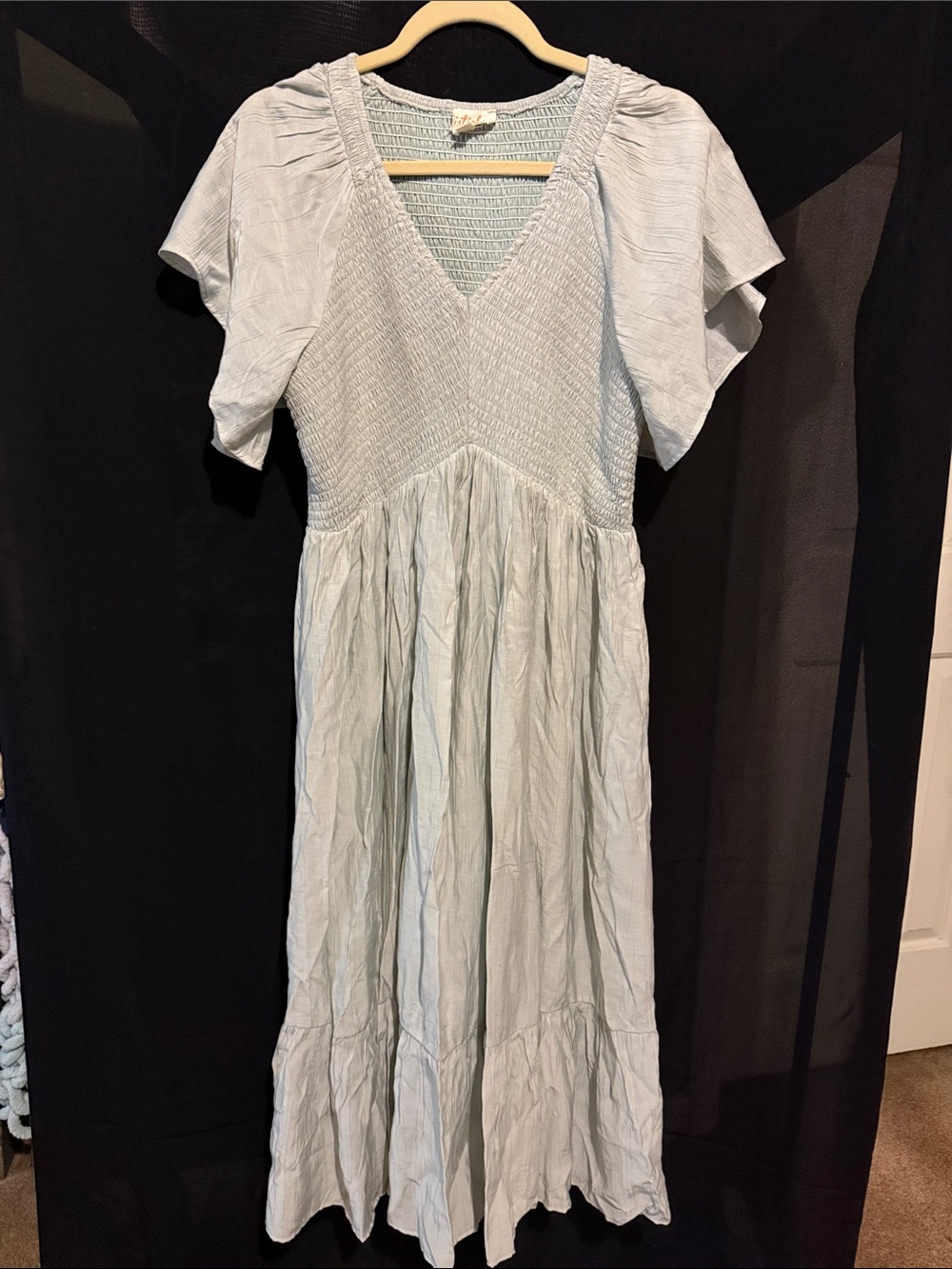 Listicle Pale Blue Smocked V-Neck Casual Maxi Dress